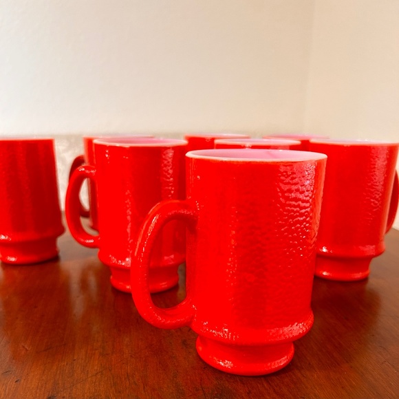 4 Vintage 60's Atlas Anchor Hocking FIre King RED Milkglass Mugs / Coffee Cups - Picture 1 of 9